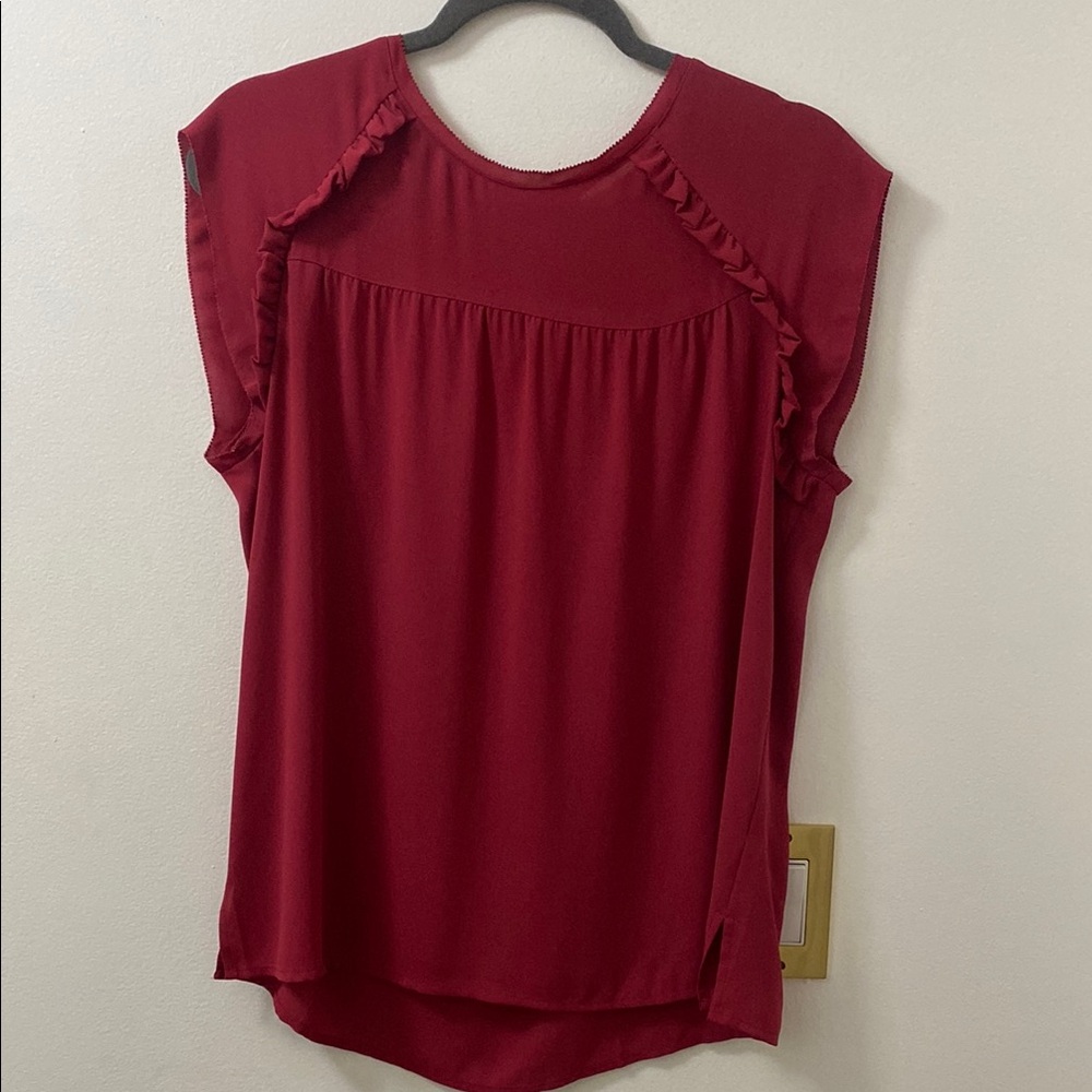 LOFT Rich Red Ruffle Blouse